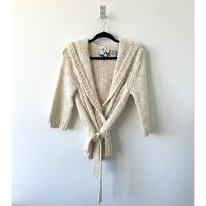Barneys New York CO-OP Alpaca Blend Chunky Knit Belted Hoodie Sweater Cardigan M
